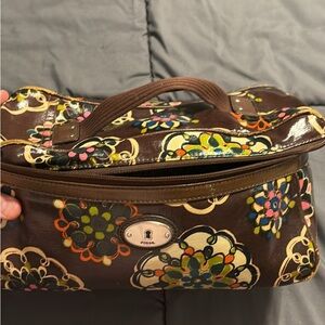 Fossil Key-Per Blue and Yellow Patterned Bag